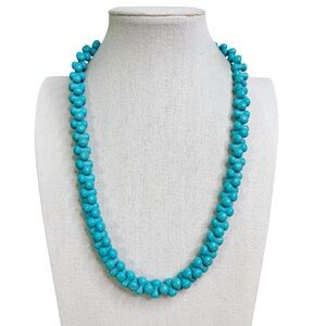 Bohemian Chunky Geometric Turquoise Dyed Howlite Stone Necklace 24”